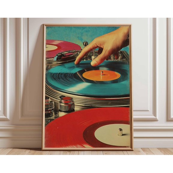 Vintage Turntable Record Player Wall Art, Unframed Paper Poster 8x10in