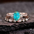 thumbnail image 1 of Vintage Turquoise Anniversary Ring Set Fire Opal Bridal Wedding Band, Women Stacking Ring Set, Rose Gold Jewelry Delicate Matching Gift Band, 1 of 2
