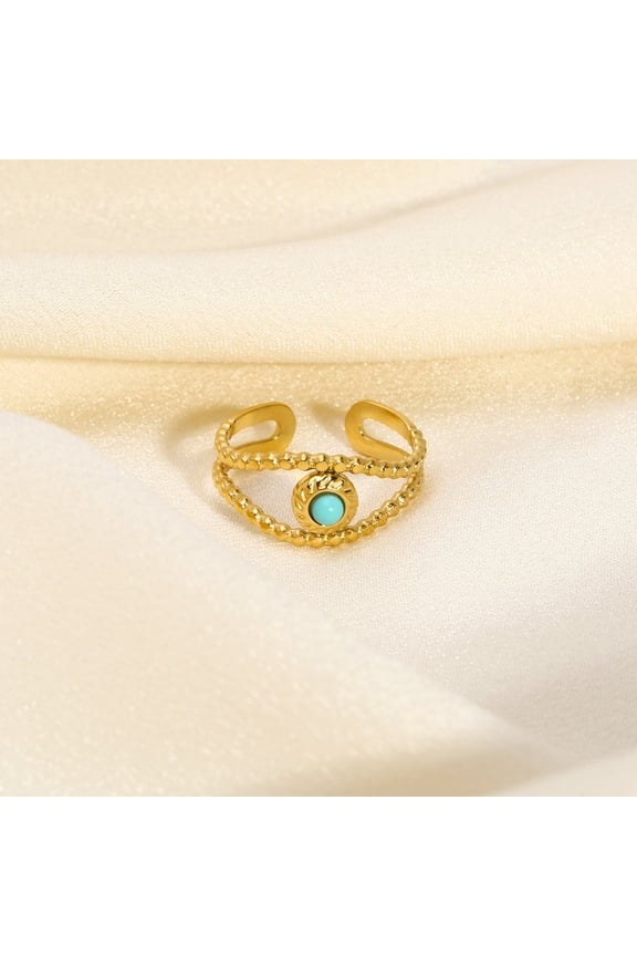Vintage Turquoise Eye Ring Real 18K golden Plated Stainless Steel Cuff Ring