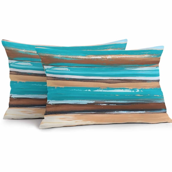 Vintage Turquoise Outdoor Pillow Covers Pack of 2 Brown Gradient Abstract Wood Grain Waterproof Throw Pillow Covers Decorative Cushion Cases for Patio Garden Tent Balcony Couch 20x12 inch