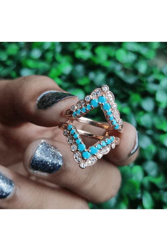 Vintage Turquoise Ring Guard 925 Sterling Silver December Birthstone Ring Jacket