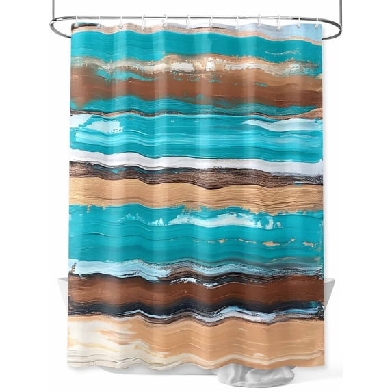 Vintage Turquoise Shower Curtain, Brown Gradient Abstract Wood Grain Waterproof Shower Curtain Set with 12 Hooks Lightweight Washable Fabric Shower Curtains for Bathroom 72x72 Inches