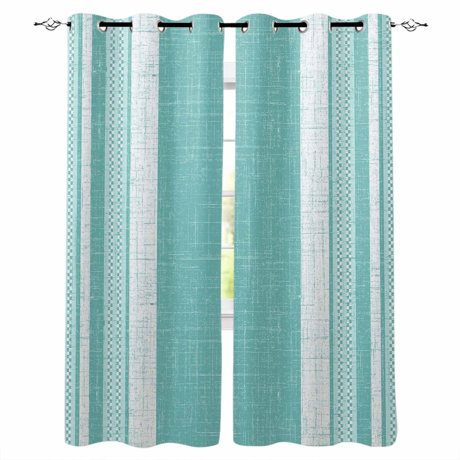 Texture In Clothing Vintage Turquoise Striped Blackout Curtains Light Blocking Print Window ...