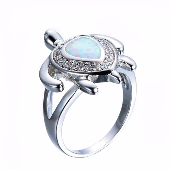 Vintage Turtle Ring Gold Plated Inlaid Artificial Gemstone White Fire Opal Jewelry For Women Gift Fashion Ring
