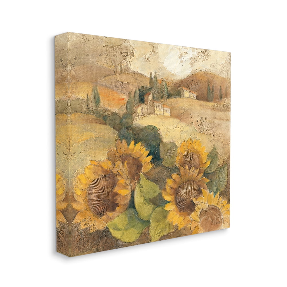 Vintage Tuscan Sunflowers Soft Yellow Brown Botanical & Floral Gallery-Wrapped Canvas Print Wall Art, 17x17