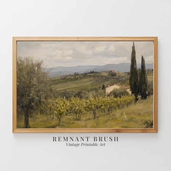 Vintage Tuscan Vineyard Landscape Print, Unframed Paper Poster 8x10in