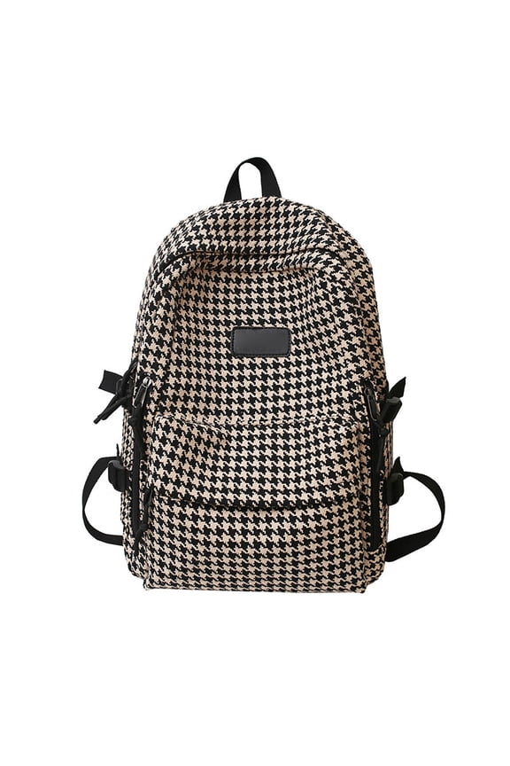 Vintage Tweed Backpack Houndstooth Print Laptop Backpack for Women Men Casual Daypack (One Size,Black)