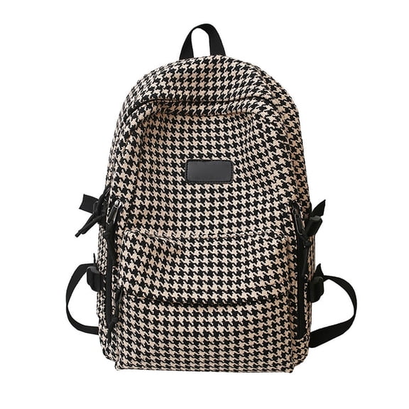 Vintage Tweed Backpack Houndstooth Print Laptop Backpack for Women Men Casual Daypack