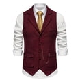 thumbnail image 1 of Vintage Tweed Waistcoat for Men with Chain Detail Retro Lapel Vest Formal Suit Gilet Business Casual Sleeveless Jacket Wine L, 1 of 8