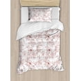 thumbnail image 1 of Vintage Twin Size Duvet Cover Set, Rustic Sprigs with Wild Peonies Nature Inspired Garden Pattern Vintage Look, Decorative 2 Piece Bedding Set with 1 Pillow Sham, Burgundy White, by Ambesonne, 1 of 3