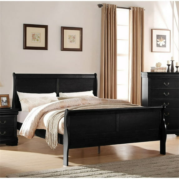 Vintage Twin Size Platform Bed, Solid Wood Accent Bed Frame with Headboard Footboard and Under-Bed Storage Space, Classic Sleigh Bed Bedroom Furniture, Black