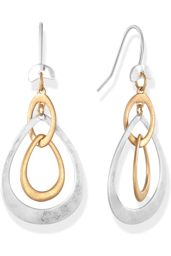 Vintage Two Tone Dangle Earrings For Women Gold And Silver Teardrop Hoops Mixed Metal, Style X6096