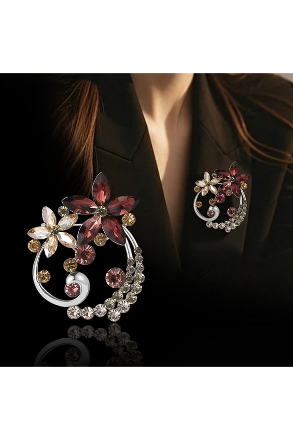 Vintage Two-Tone Elegant Flower Brooch Pin for Women,Lapel Pin with Purple and Champagne Crystals,Flower Brooch for Dress Coat Scarf Gift