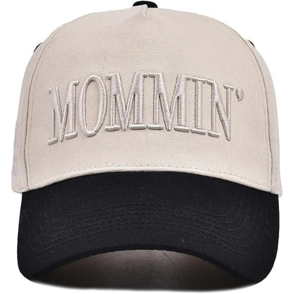 Vintage Two-Tone Women's Baseball Cap, Canvas Trucker Hat, Ponytail Hat, Adjustable Cap with Mommin Embroidery for Outdoor