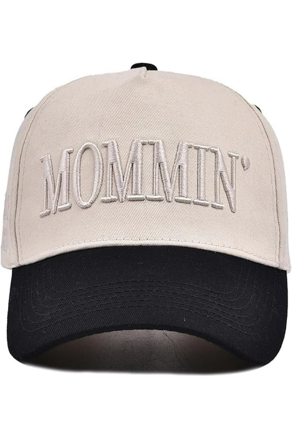 Vintage Two-Tone Women's Baseball Cap, Canvas Trucker Hat, Ponytail Hat, Adjustable Cap with Mommin Embroidery for Outdoor