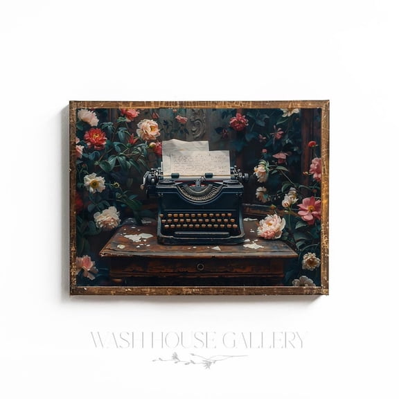 Vintage Typewriter Dark Academia Wall Art For Reading Nook Decor Book Lover Writer Gift Decor For Dorm Room Wall Art Goth, 8x12 UNFRAMED