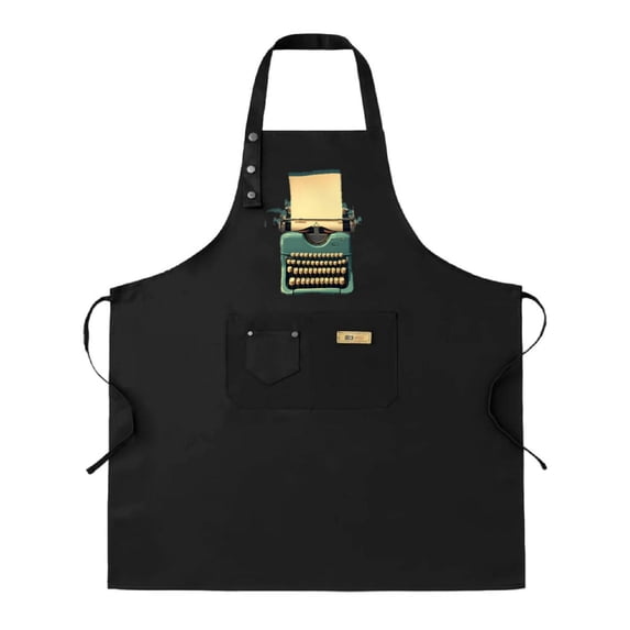 Vintage Typewriter Design Adjustable Bib Apron - 2 Pack with 2 Pockets Teal Color Perfect for Cooking & Chef Use for Men & Women