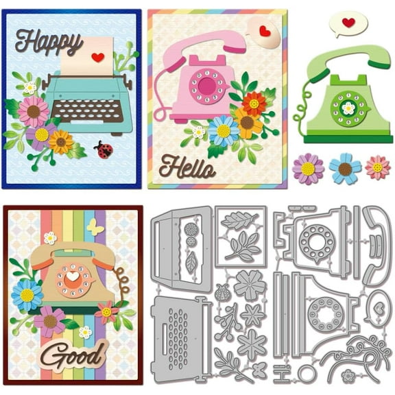 Vintage Typewriter Flower Cutting Dies for Card Making Telephone Handset Metal Die Cuts Stencils for DIY Scrapbooking Embossing Album Decoration