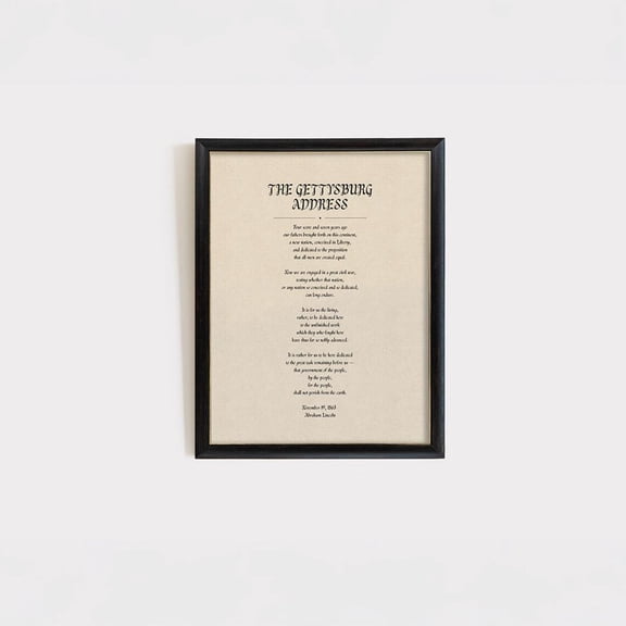 Vintage Typography Art Gettysburg Address Historic Neutral Text, Unframed Poster