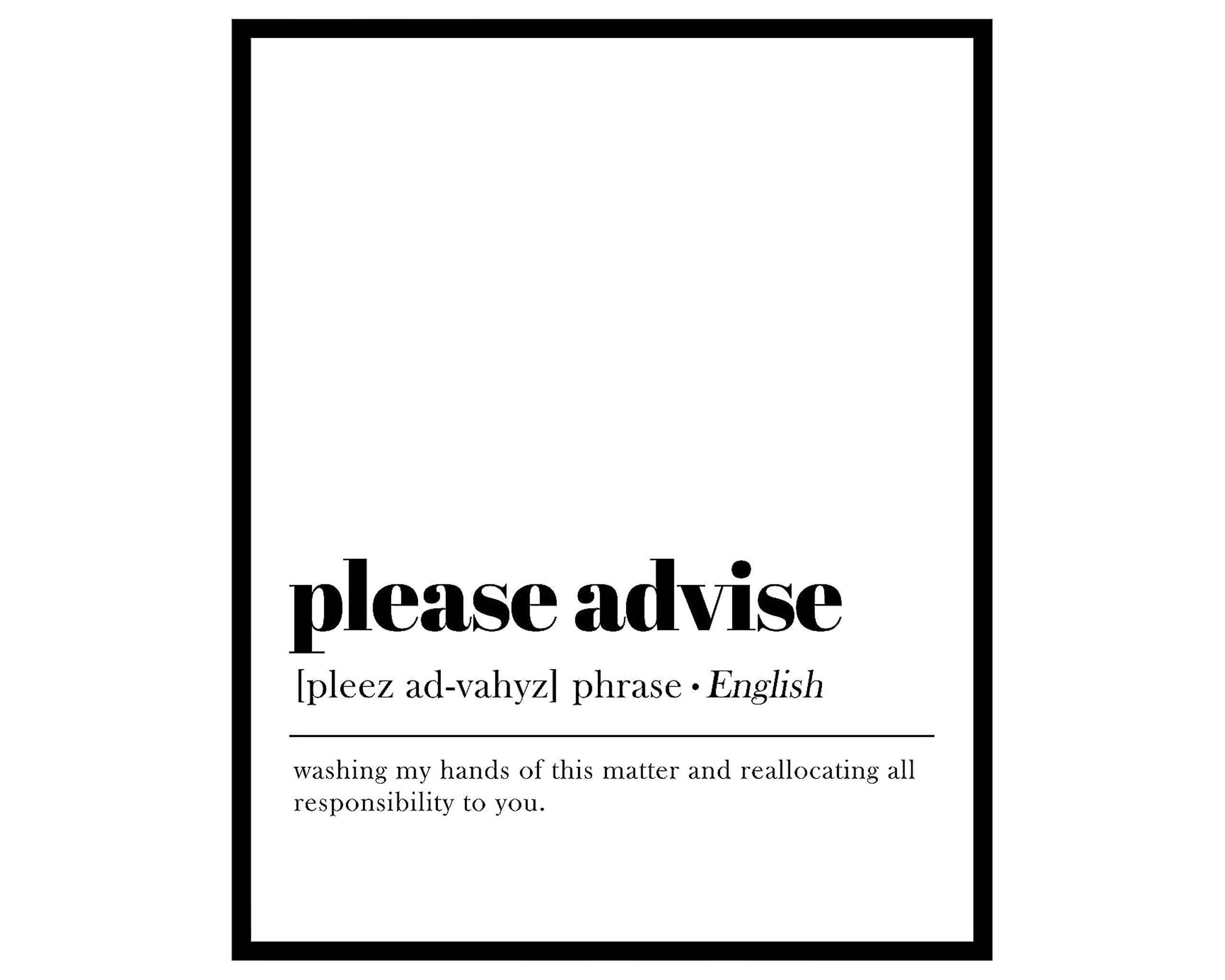 Vintage Typography Poster Retro Dictionary Print Please Advise