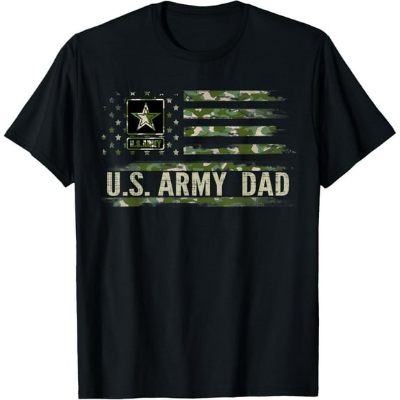 Vintage U.S Army Dad With Camo American Flag Veteran Gift T-Shirt