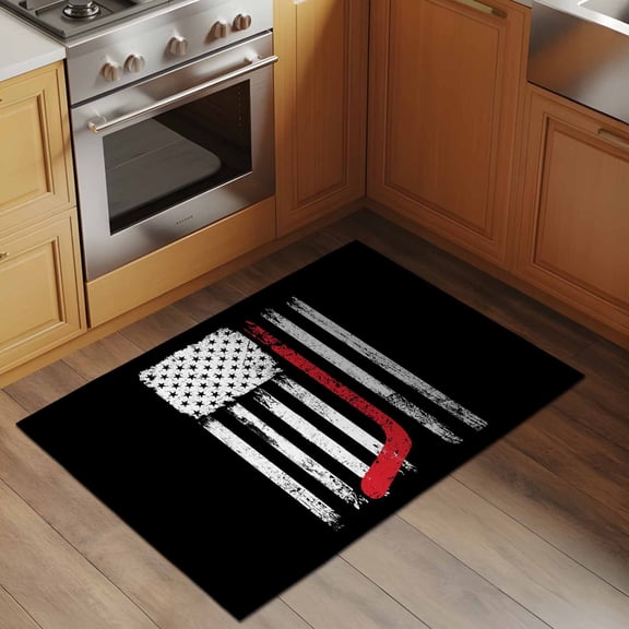 Vintage U.S. Flag 2x3 Rug for Entryway Front Door Kitchen Sink Area, Star White Striped Black Background Low Pile Washable Non Slip Rectangle Area Rug