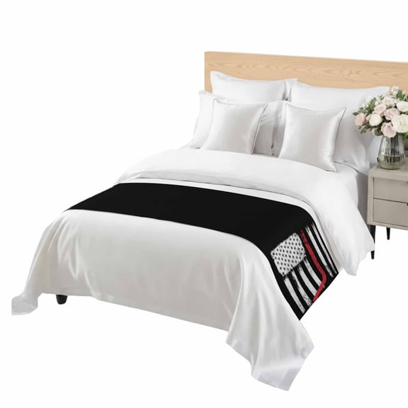 Vintage U.S. Flag Bed Runner Queen Size Star White Striped Black Background Soft Bed Scarf for Foot of Bed, Decorative Bedding Scarf Protection for Hotel Home Bedroom 83 x 20 Inch
