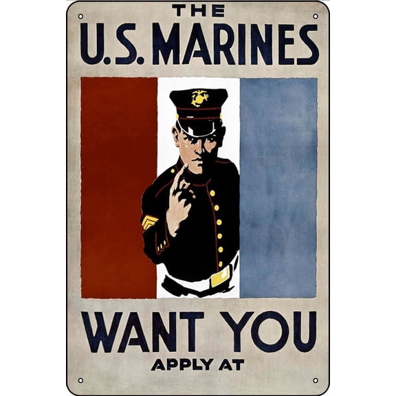 Vintage U.S. Marines Recruiting Poster Metal Tin Sign, 8 x 12 Inch Military History Wall Decor
