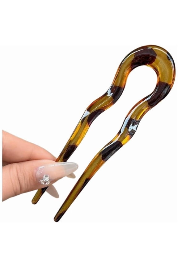 Vintage U-Shaped Hair Fork for Women, Elegant Acrylic French Style Hairpin for Buns & Updos, Retro Chignon Bar Clip for Thick Hair, 5.11 Inch
