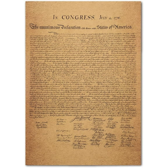 Vintage U.s. Declaration Of Independence Poster On Kraft Paper. Unframed, Ideal For Home, Office Or Educational Spaces To Inspire Patriotism And History Appreciation 12x8 Inch