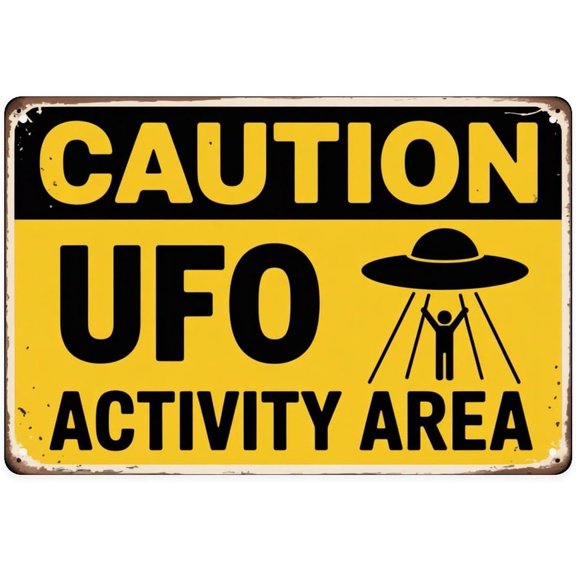 Vintage UFO Activity Area Tin Sign Sci-Fi Metal Wall Decor for Garden Yard Bar Porch Home Bedroom Kitchen 8 x 12 in