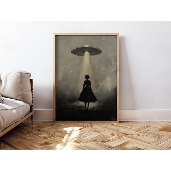Vintage UFO Alien Abduction Wall Art, Unframed Canvas Size 16x24