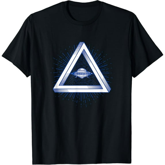 Vintage UFO In Sacred Illuminati Symbol Geometry Triangle T-Shirt
