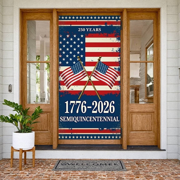 Vintage  US 250th Anniversary Banner Red White Blue Color Scheme USA Semiquincentennial Backdrop Distressed Design Patriotic Event Background for Patriotic Events National Day Celebrations American