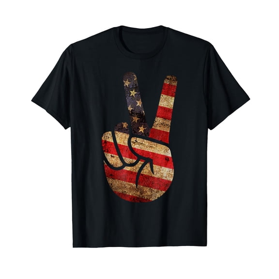 Vintage US American Flag Peace Sign Hand 4th Of July T-Shirt