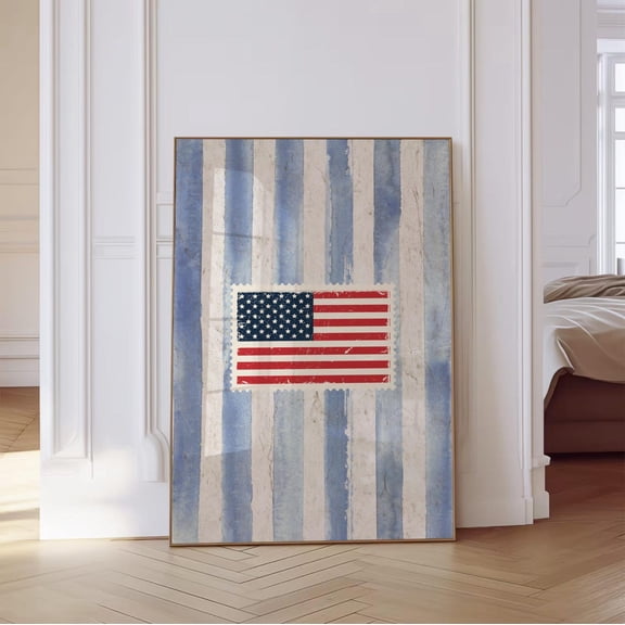 Vintage US Flag Art, Vintage Flag Stamp Poster, United States Flag, American Flag Wall Art, Fourth of July Art, Wall Art Unframed Paper Print