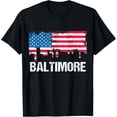 thumbnail image 1 of Vintage US Flag Baltimore Maryland USA City Skyline T-ShirtMen and women, Black T-shirt, size: Extra large, 1 of 4