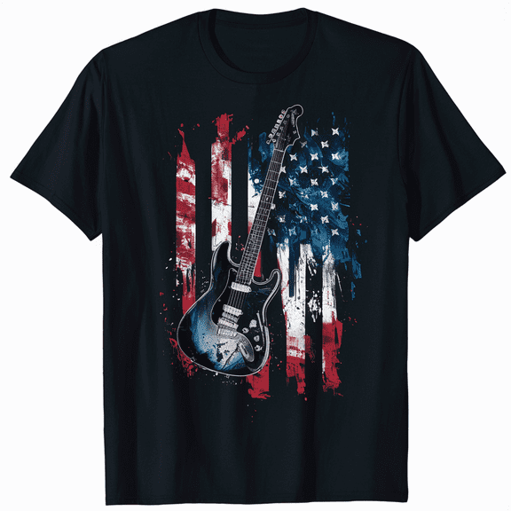 Vintage US Flag Guitar Shirt American Flag Gift T-Shirt T-Shirt