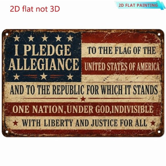 Vintage US Flag Pledge of Allegiance Metal Iron Sign Wall Art, Rustic 2D Flat Decor for Home Bar Garage, Non 3D