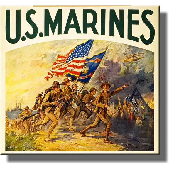 Vintage US Marines Charge Picture Made on Stretched Canvas Wall Art Decor Ready to Hang!.