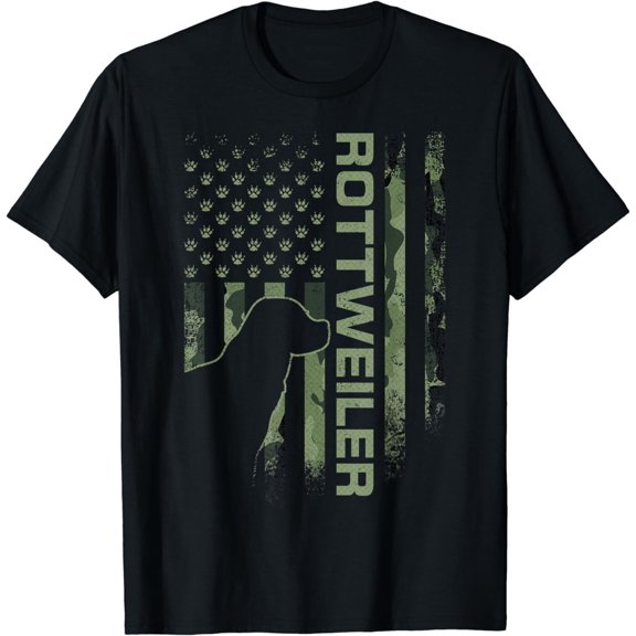 Vintage USA American Camo Flag Rottweiler Rottie Silhouette T-Shirt