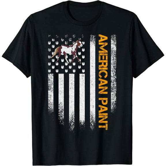 Vintage USA American Flag American Paint Horse Funny T-Shirt