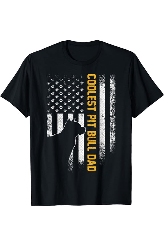 Vintage USA American Flag Coolest Pit Bull Dad Silhouette T-Shirt