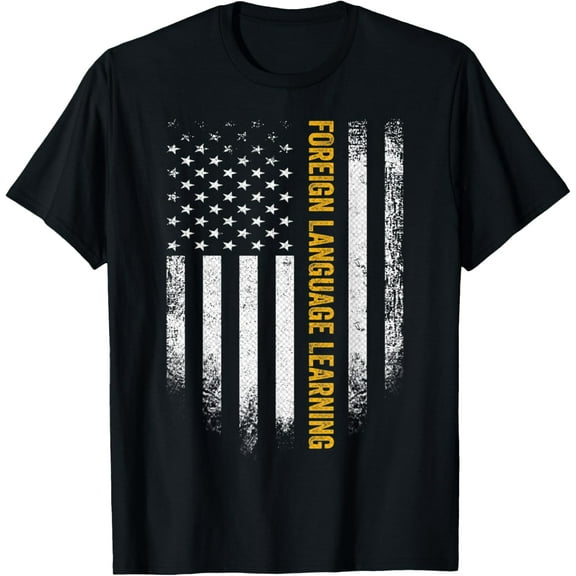 Vintage USA American Flag Foreign Language Learning Funny T-Shirt men and women can wear,black,white,creative gift