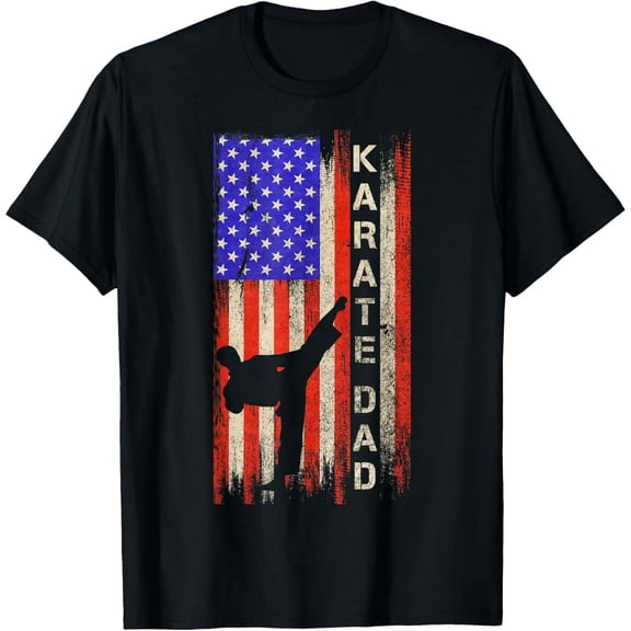 Vintage USA American Flag Karate Dad Karateka Silhouette T-Shirt