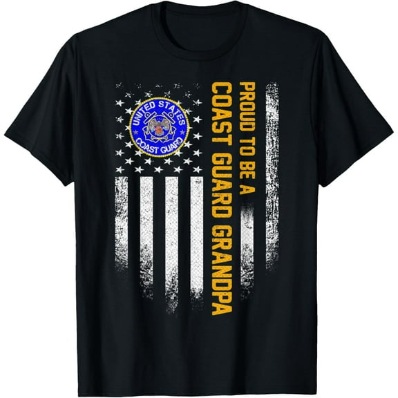 Vintage USA American Flag Proud To Be A Coast Guard Grandpa T-ShirtMen and women, Black T-shirt, size: Extra large