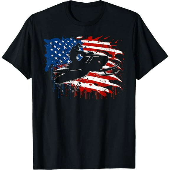 Vintage USA American Flag Snowmobiling Sled Rider Snowmobile T-Shirt