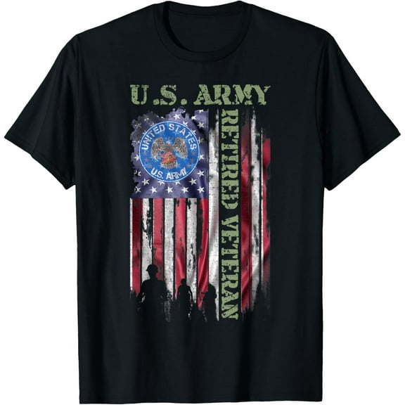 Vintage USA American Flag US Army Proud Retired Veteran T-ShirtMen and women, Black T-shirt, size: Extra large