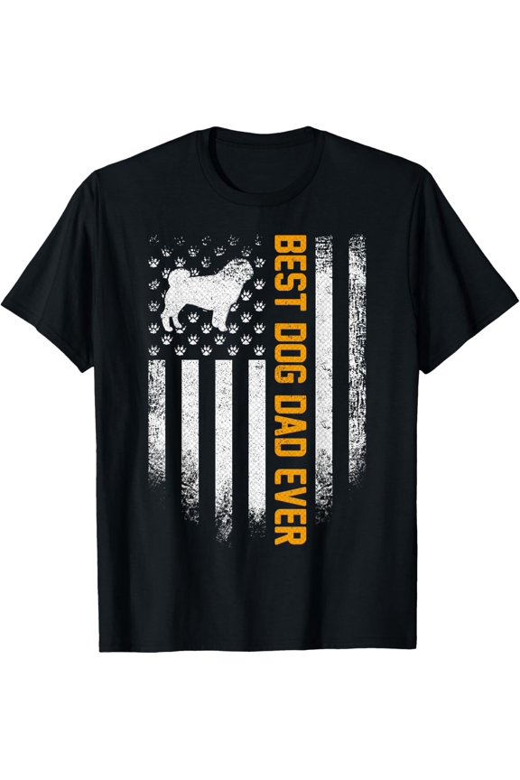 Vintage USA Best Pug Dog Dad Ever American Flag Funny Gift Women Men T-Shirt