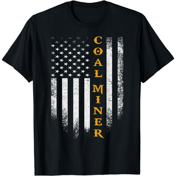 Vintage USA Coal Miner Distressed American Flag Patriotic T-Shirt